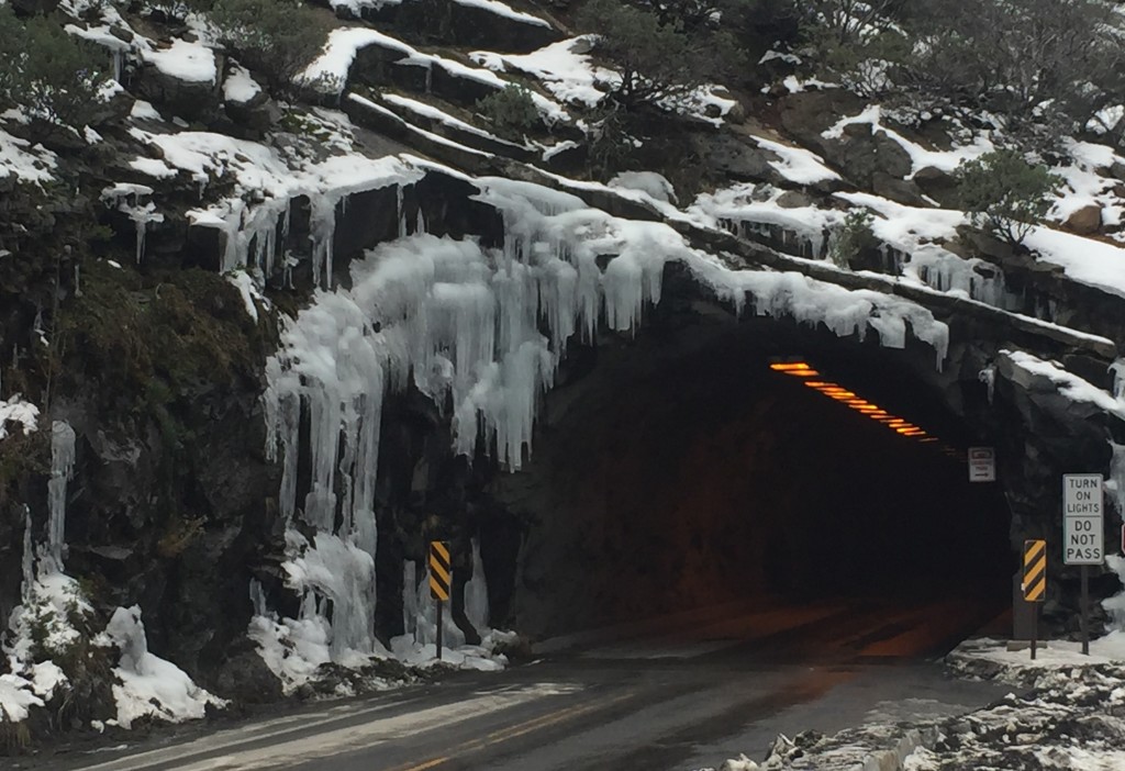 Snow and ice draped the tunnel that led to Tunnel View of El Capitan and Half Dome.