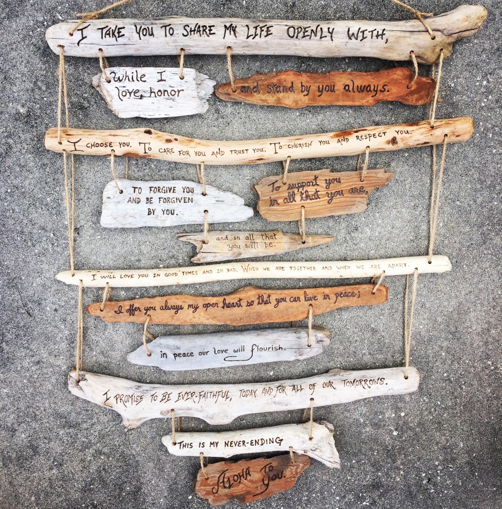 wedding vow driftwood collage